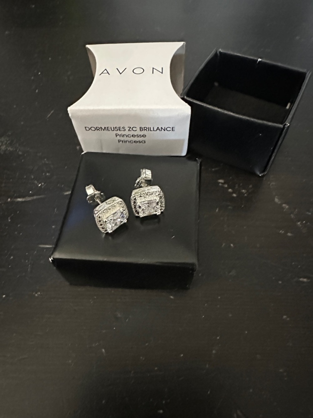 Avon Silver-Tone CZ Square Stud Earrings
